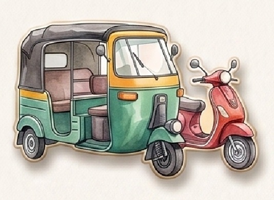 Auto-rickshaw and scooter